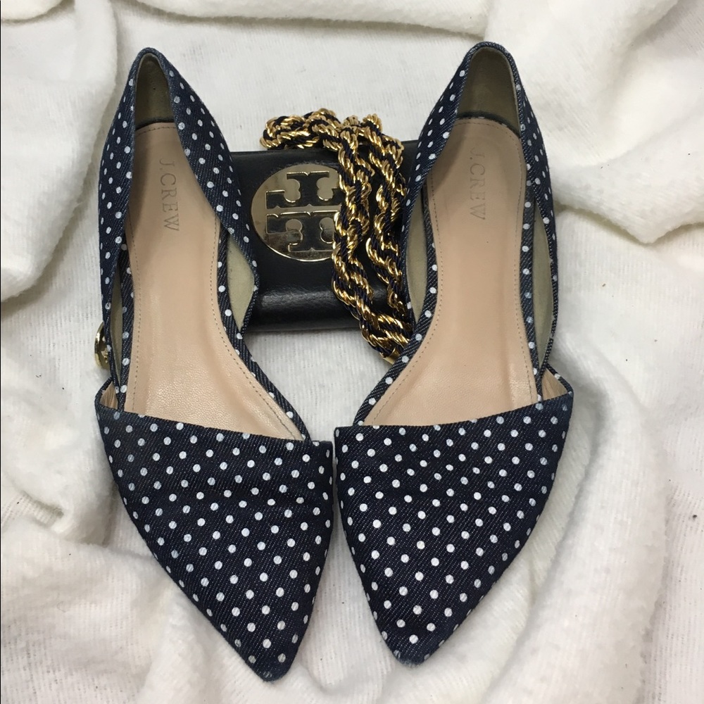 J Crew Sloan D’orsay Denim Polka Dot Flats